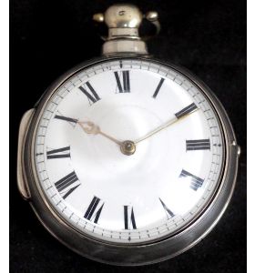 Antique Silver Pair Case Pocket Watch Fusee Verge Escapement Key Wind Enamel Dial W Hollison London
