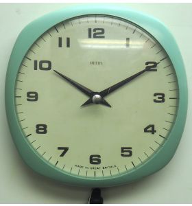 An Interesting Turquoise Smiths Retro Wall Clock –1960s mechanical wall clock 