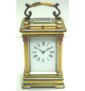 Antique French 8-Day Repeat Carriage Clock – Copper Cap Corinthian Column Case with Fine Enamel Dial.