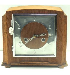 Amazing Art Deco Smiths Enfield Honey Oak Mantel Clock – Fine 8-Day Striking Mantle Clock