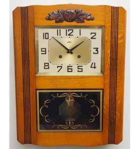 Good French Odo Art Deco Wall Clock - 8 Day Striking Honey Oak Wall Clock