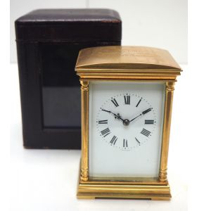 Good Antique French 8-Day Carriage Clock Classic Interesting Design with Outer Leather Case