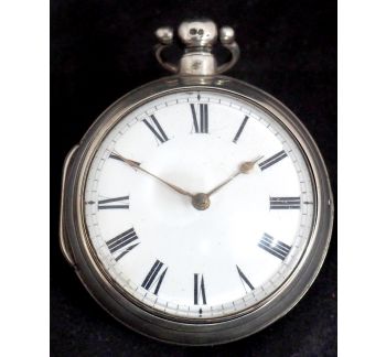 Antique Silver Pair Case Pocket Watch Fusee Verge Escapement Key Wind Enamel Dial Signed Richardson London                                 