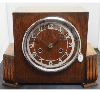 Antique Oak Bentima Mantle Clock – Art Deco 8 Day Striking Mantel Clock